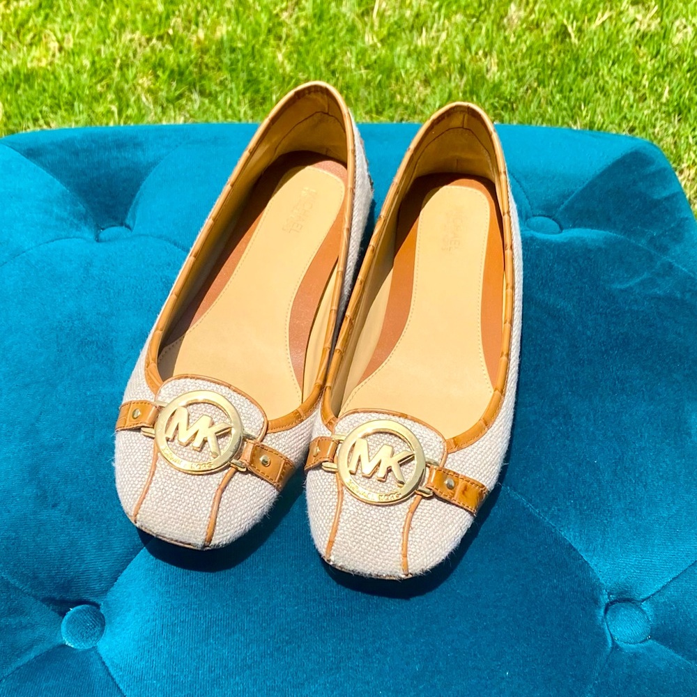 MICHAEL KORS FULTON MOC NATURAL FABRIC BALLET FLAT SHOES size 8.5